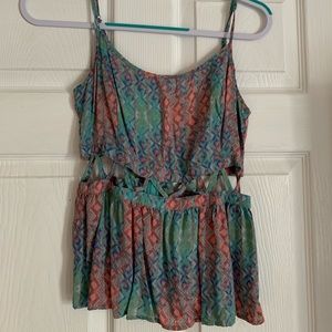 Aqua and coral peplum style tank, size M